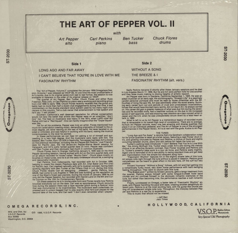 Art Pepper The Art Of Pepper Vol. II US vinyl LP album (LP record)