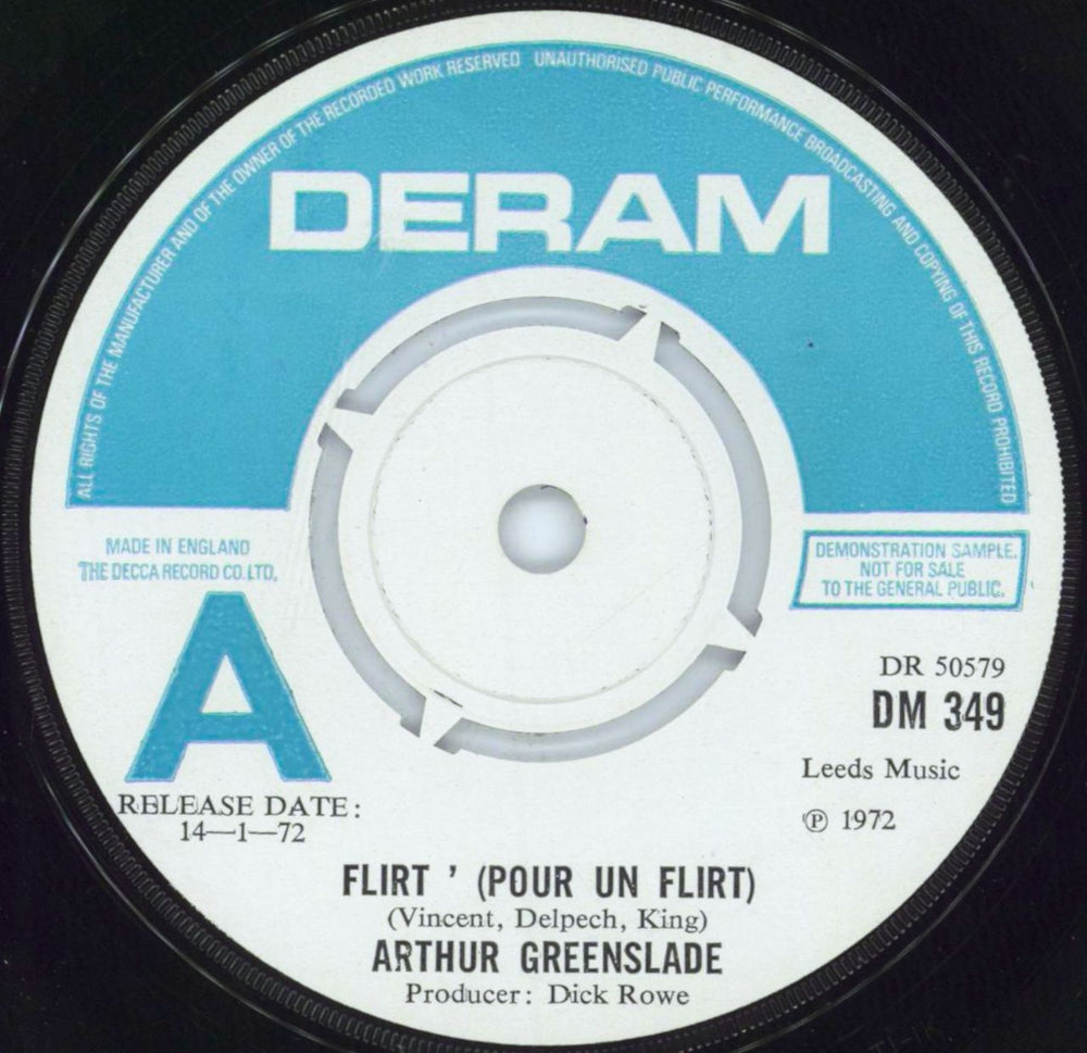 Arthur Greenslade Flirt ' (Pour Un Flirt) UK Promo 7" vinyl single (7 inch record / 45) DM349