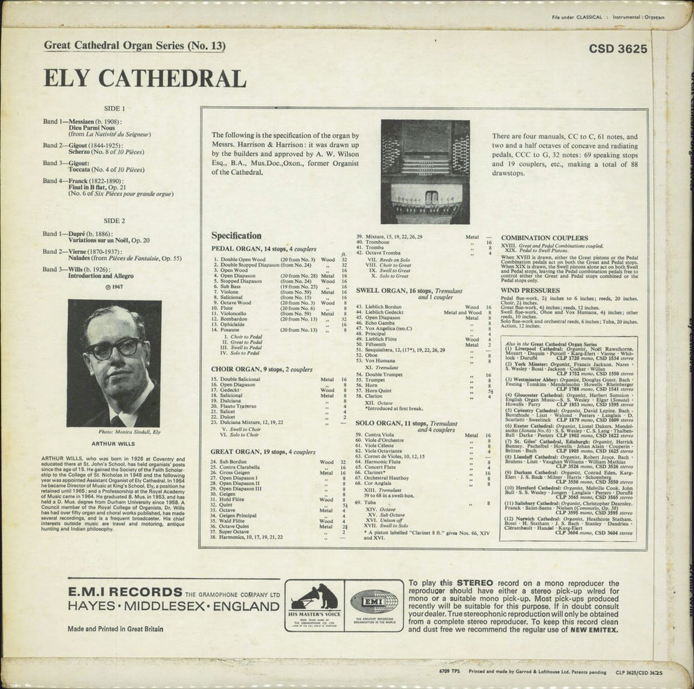 Arthur Wills Ely Cathedral - Sample UK vinyl LP album (LP record)