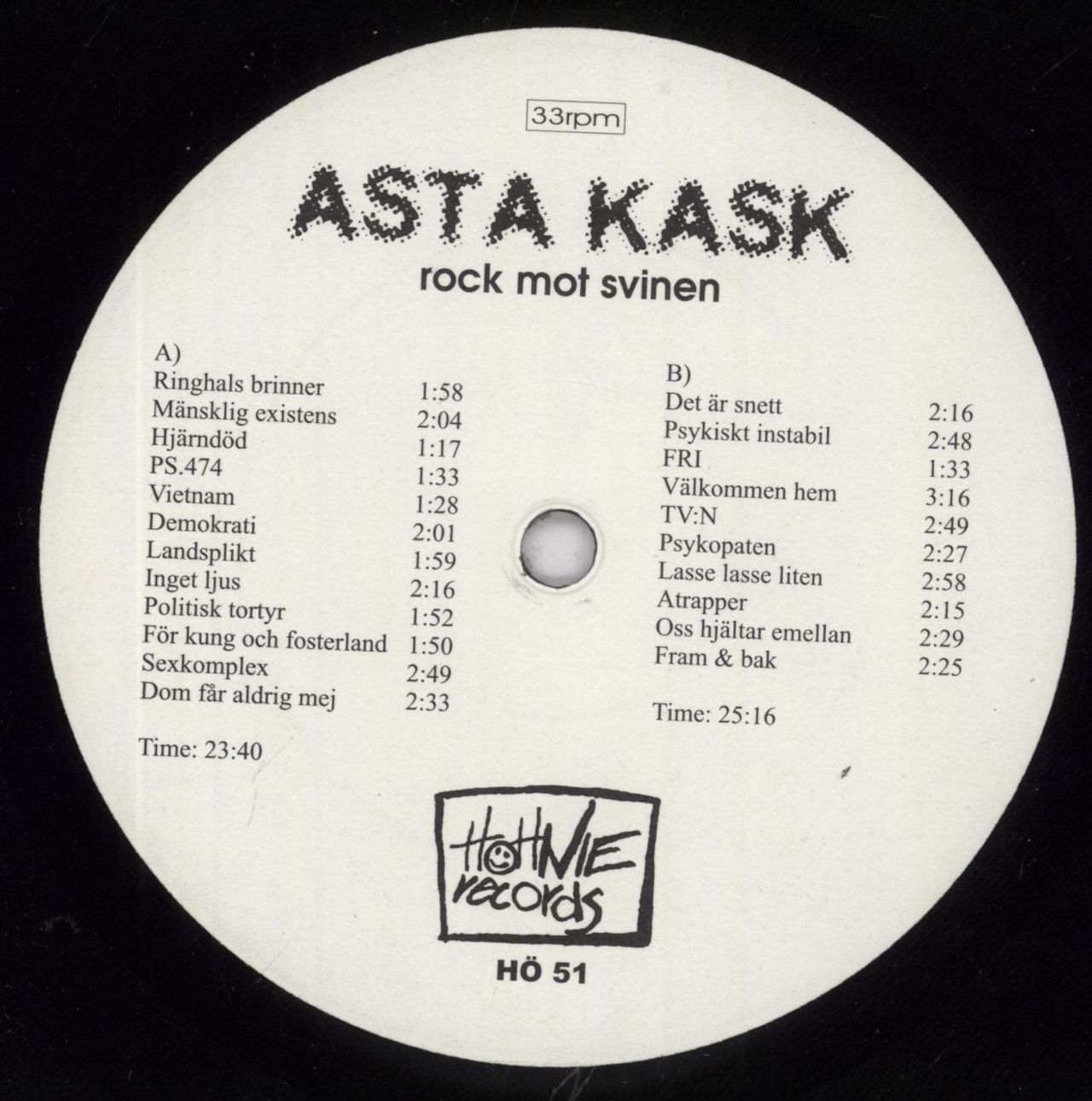 Asta Kask Rock Mot Svinen German Vinyl LP — RareVinyl.com