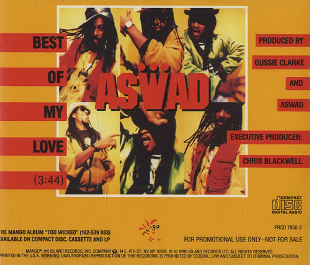 Aswad Best Of My Love US Promo CD single (CD5 / 5") PRCD7850-2