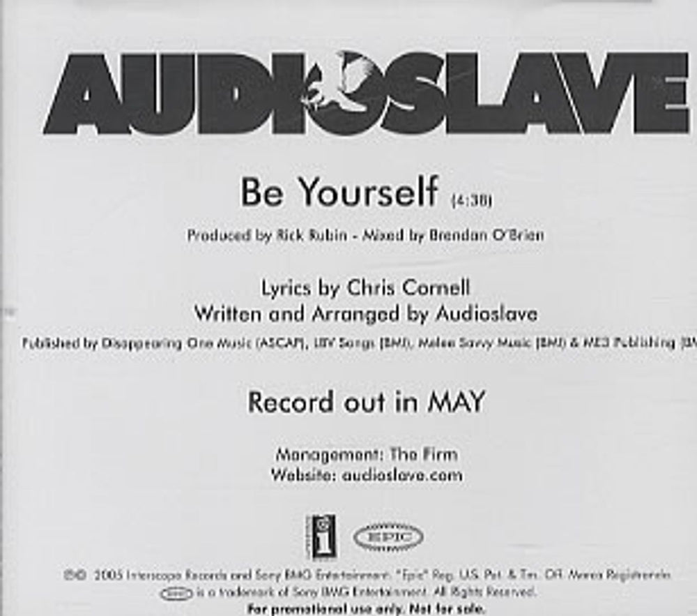 Audioslave Be Yourself US Promo CD single (CD5 / 5") INTR-11399-02-IN01