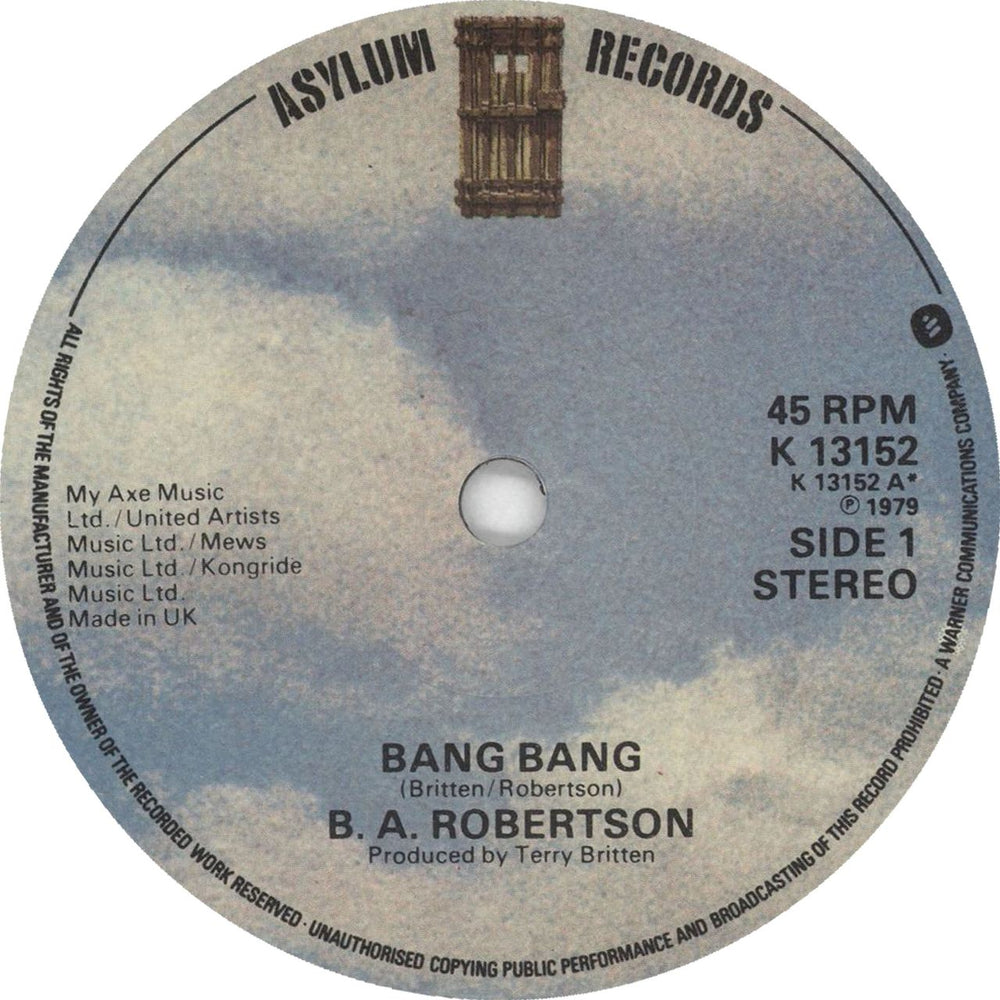 B. A. Robertson Bang Bang - Foldout 'Bang' Sleeve UK 7" vinyl single (7 inch record / 45) BC807BA465367