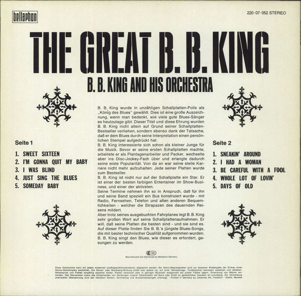 B B King The Great B. B. King German vinyl LP album (LP record)