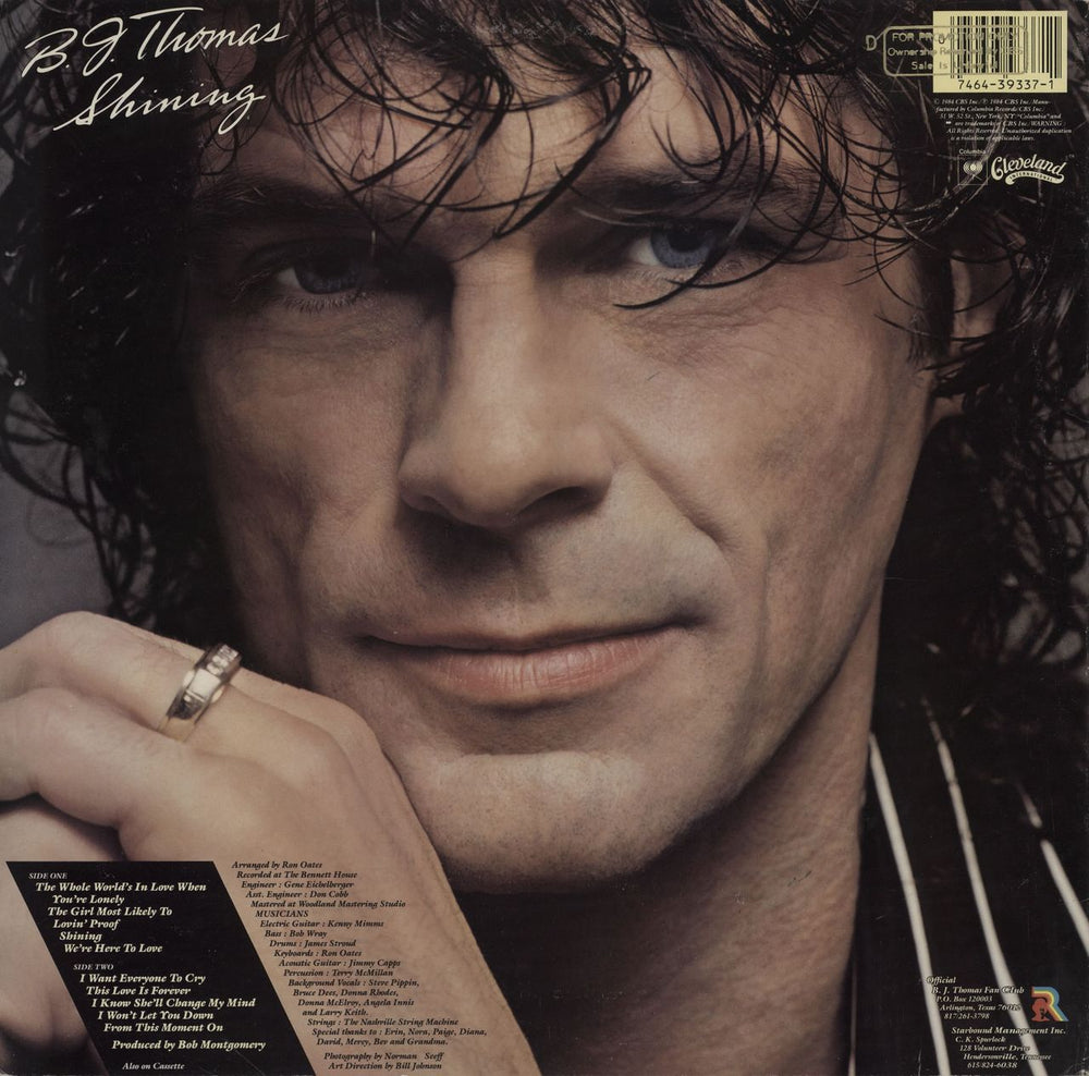 B.J. Thomas Shining US vinyl LP album (LP record) 074643933711