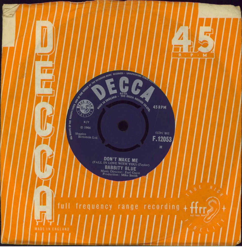 Babbity Blue Don't Make Me (Fall In Love With You) UK 7" vinyl single (7 inch record / 45) F12053