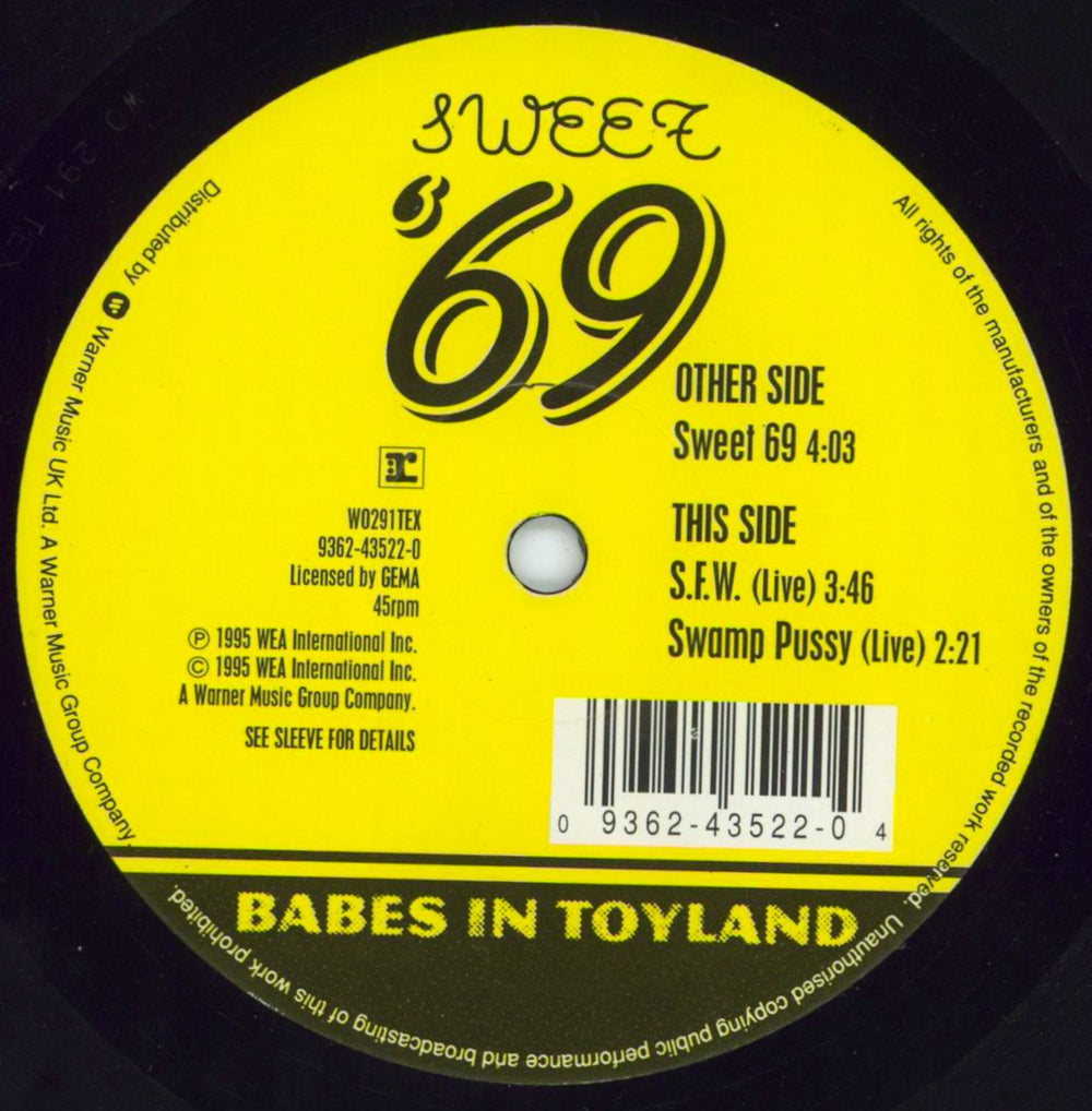 Babes In Toyland Sweet '69 - Numbered Sleeve UK 10" vinyl single (10 inch record) BIT10SW340312