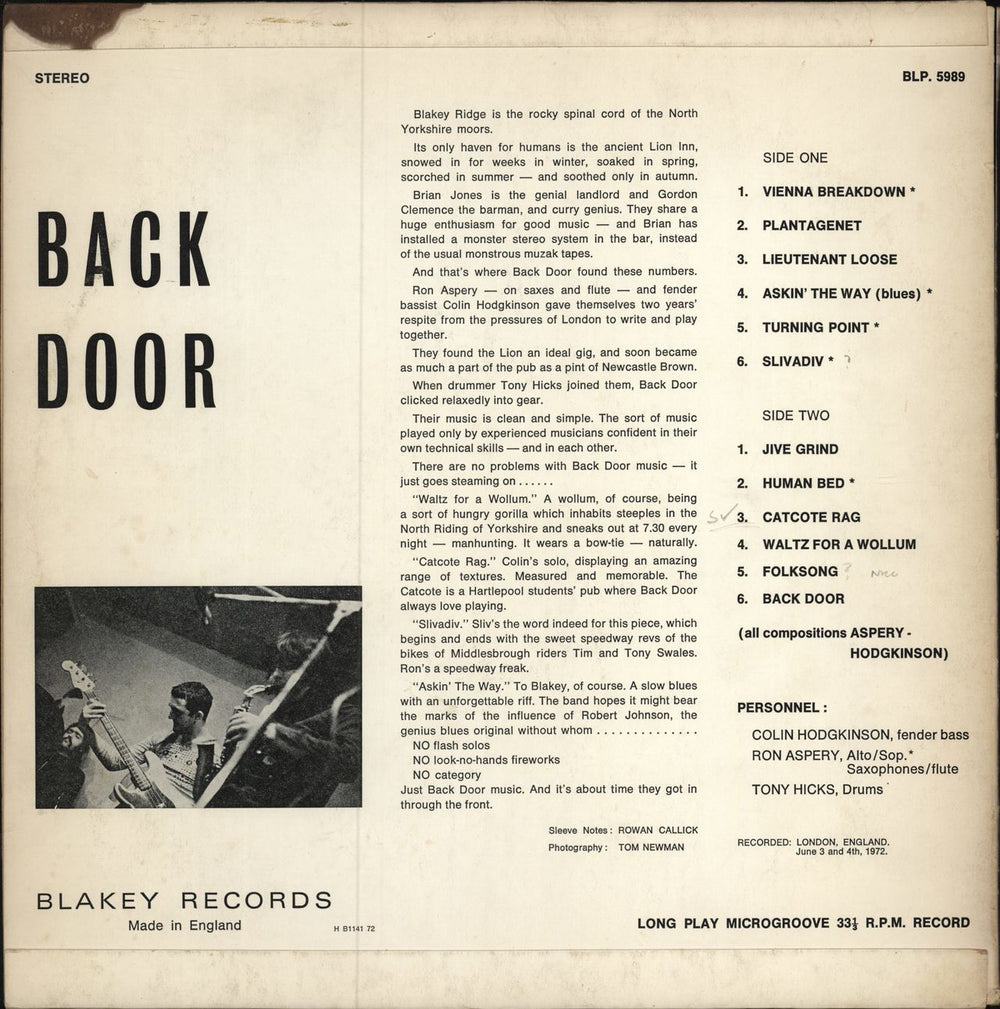 Back Door Back Door - VG UK vinyl LP album (LP record)