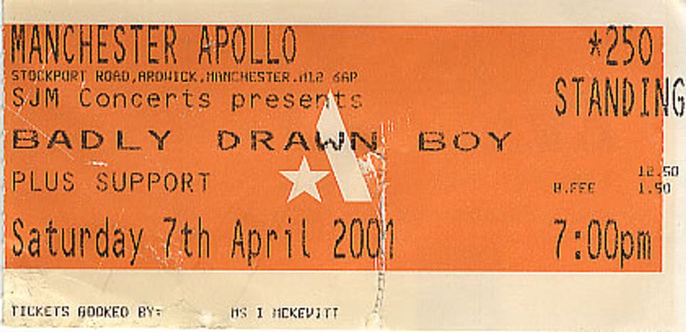 Badly Drawn Boy Manchester Apollo UK concert ticket USED TICKET