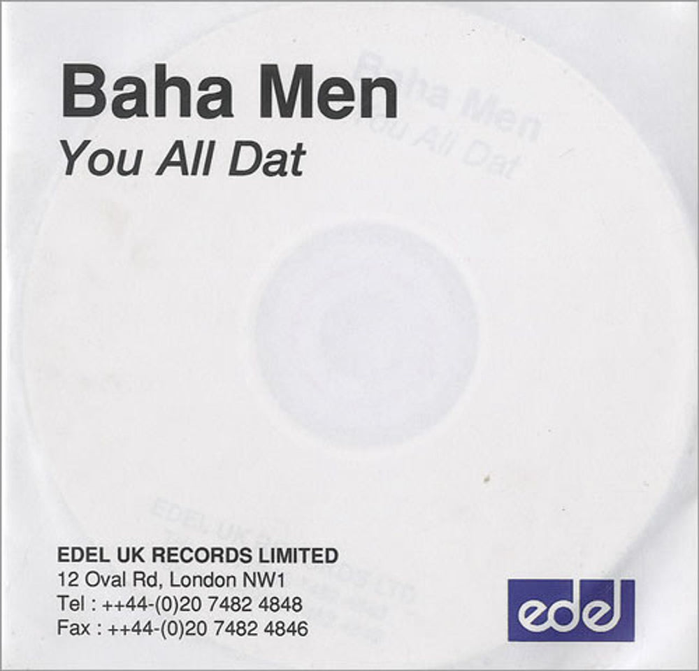 Baha Men You All Dat UK Promo CD-R acetate CD-R ACETATE