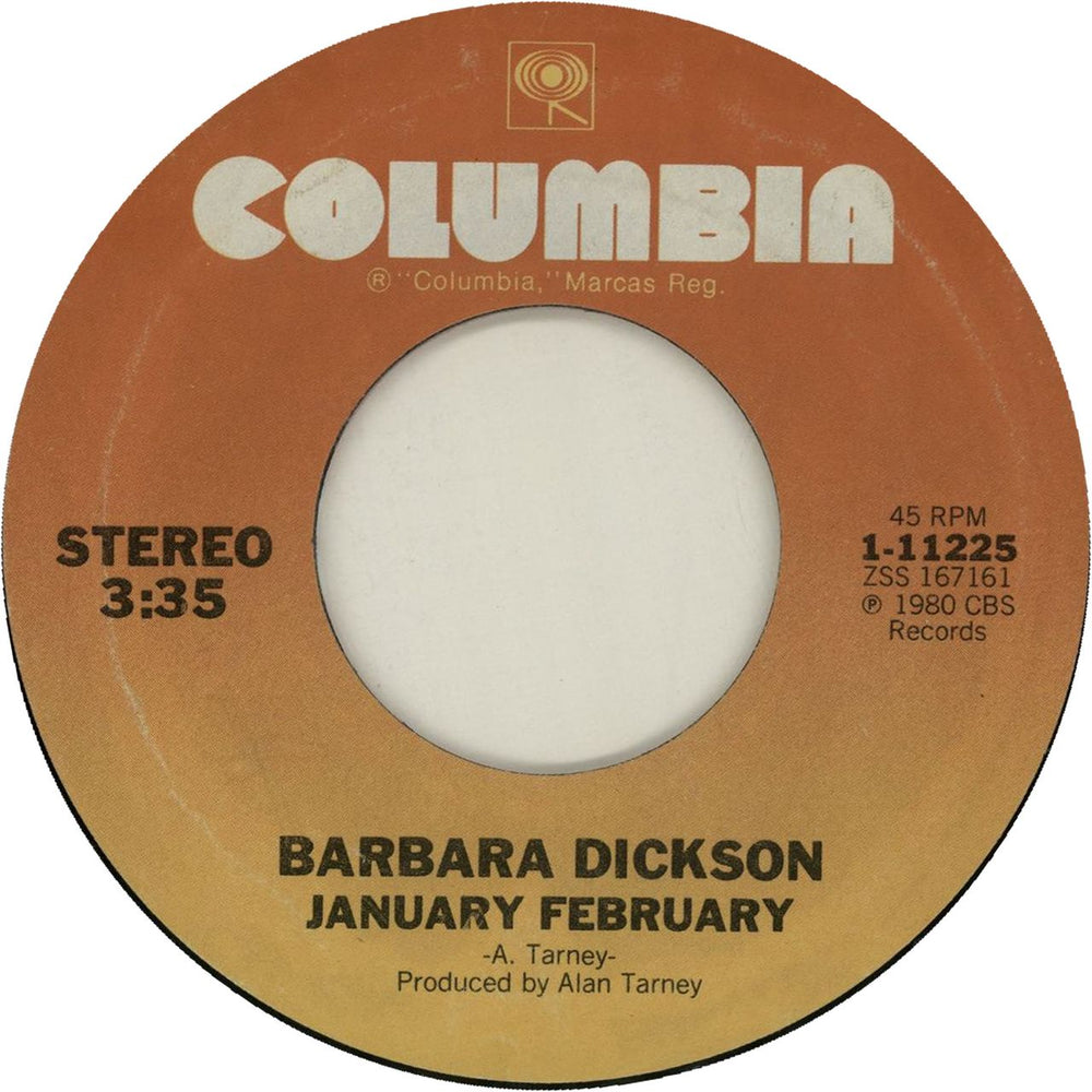 Barbara Dickson January February US 7" vinyl single (7 inch record / 45) 1-11225