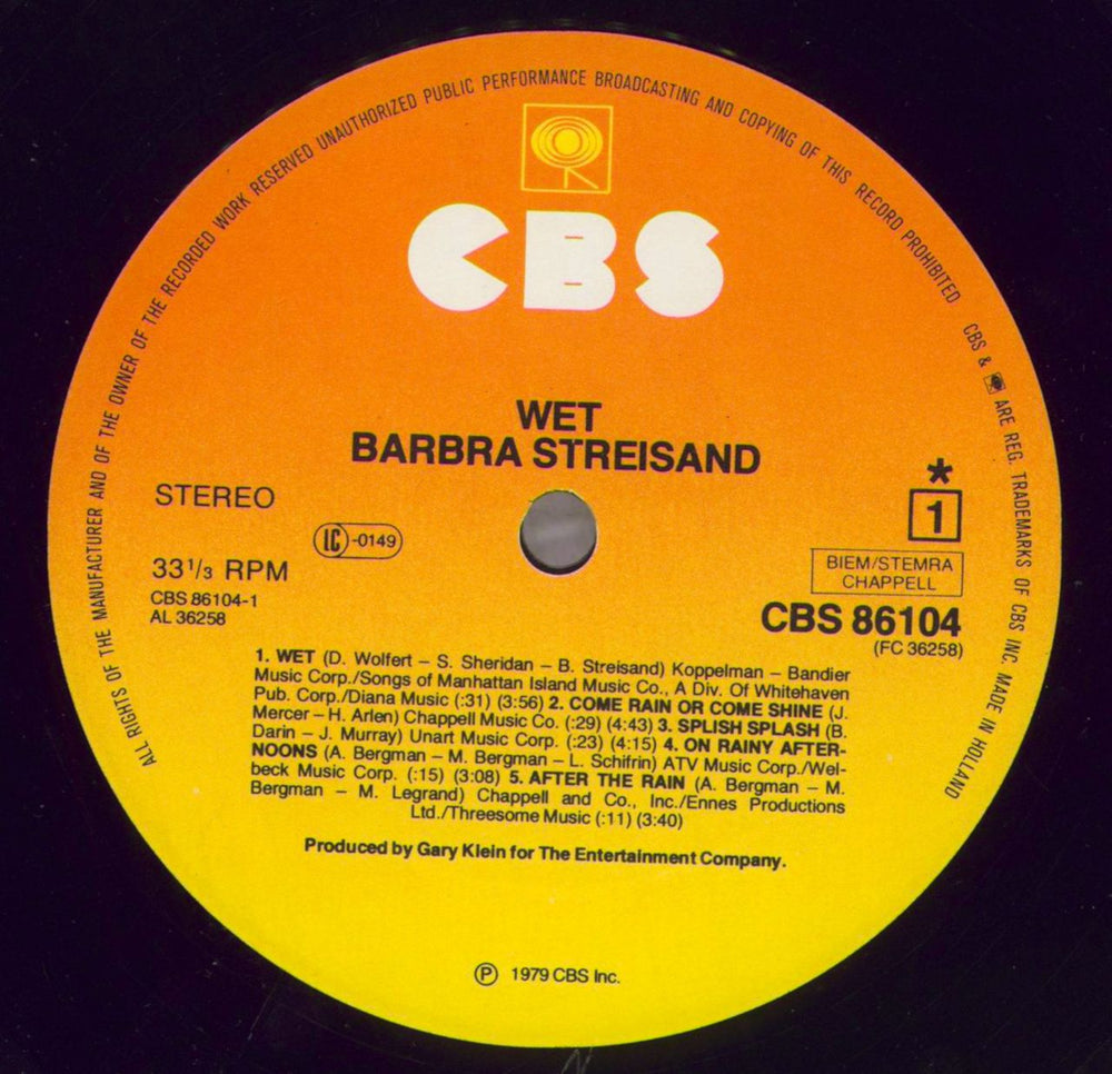 Barbra Streisand Wet - Opened shrink Dutch vinyl LP album (LP record) BARLPWE826366