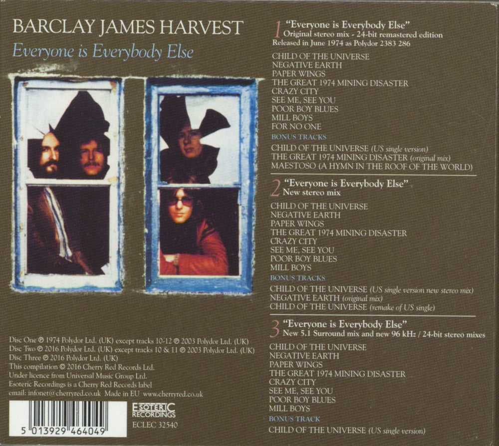 Barclay James Harvest Everyone Is Everybody Else UK 3-disc CD/DVD Set 5013929464049