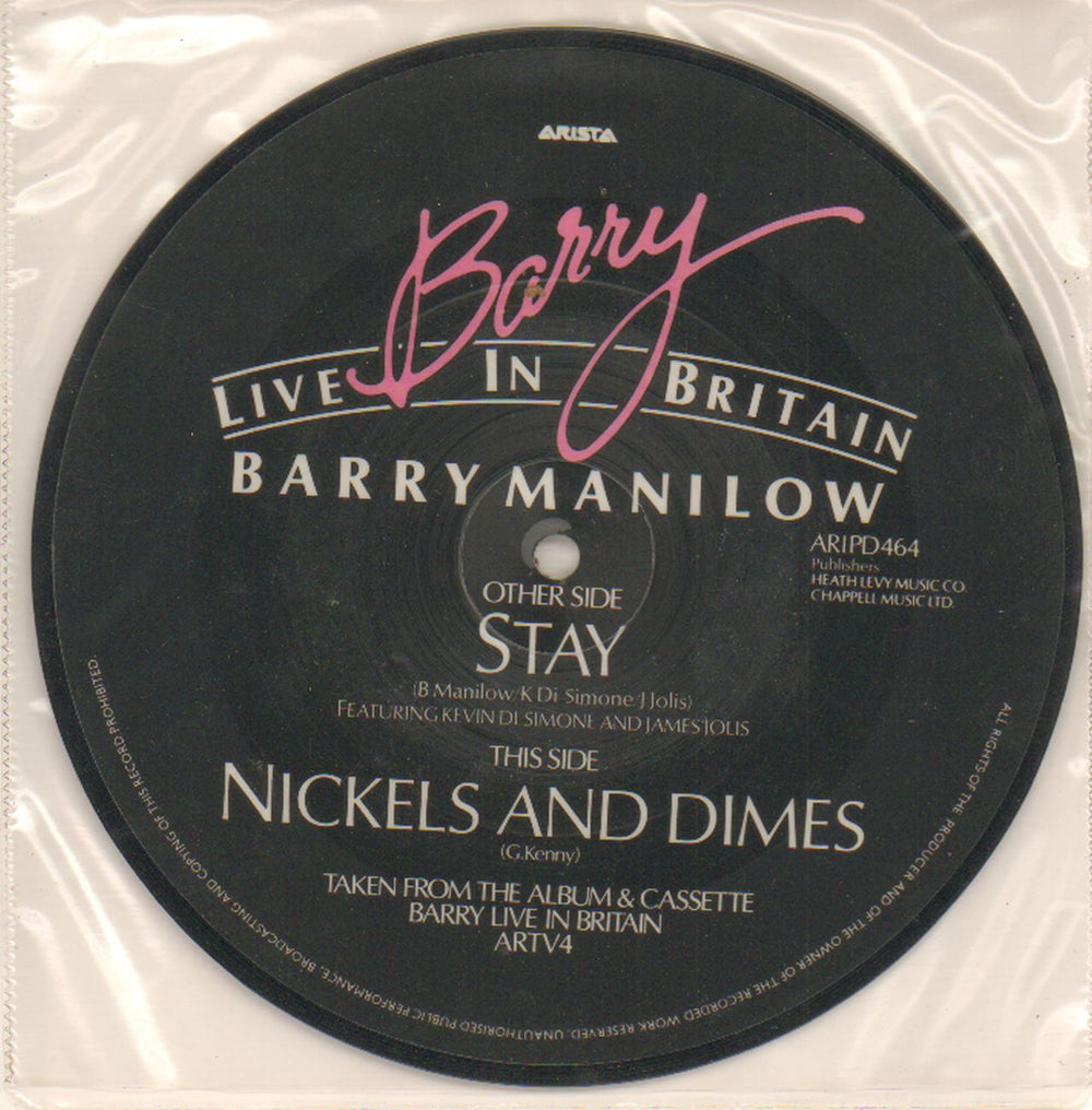 Barry Manilow Stay UK 7" vinyl picture disc (7 inch picture disc single) MNL7PST31809