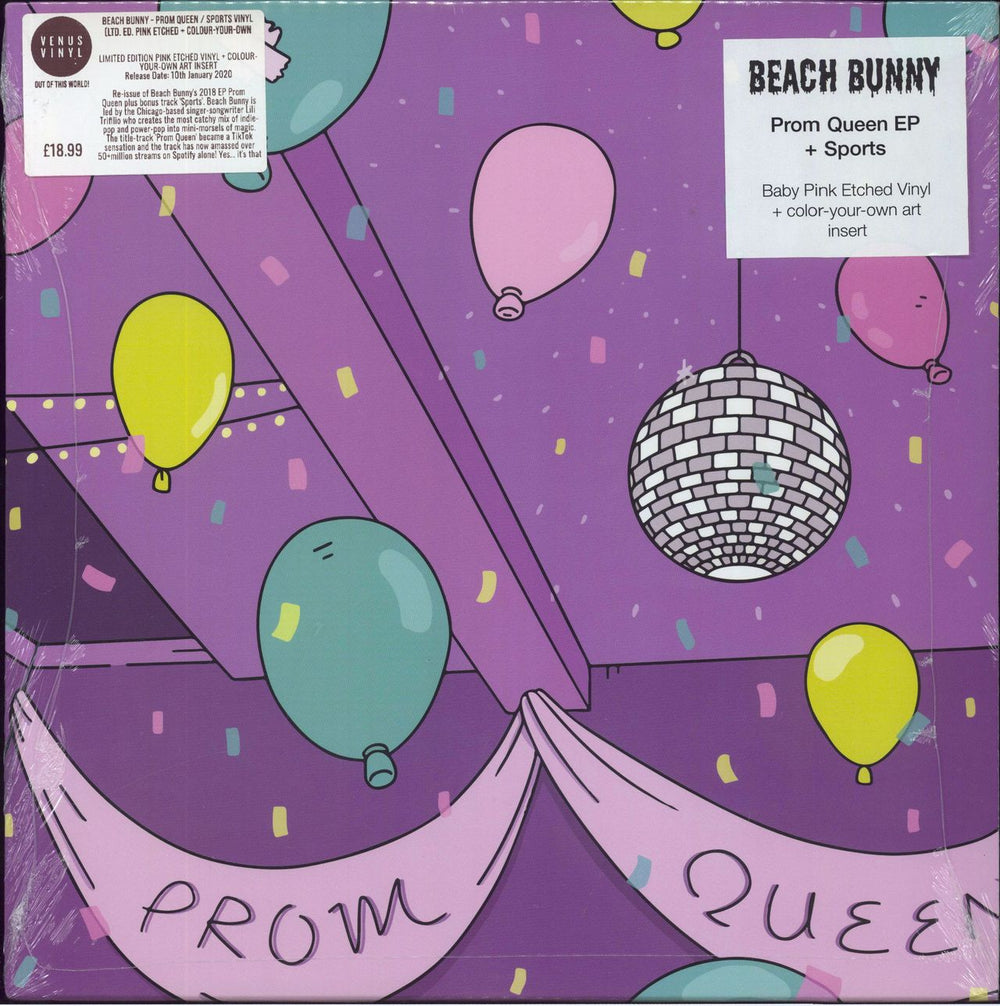 Beach Bunny Prom Queen EP + Sports - Baby Pink Etched Vinyl - Sealed US 12" vinyl single (12 inch record / Maxi-single) MP-440