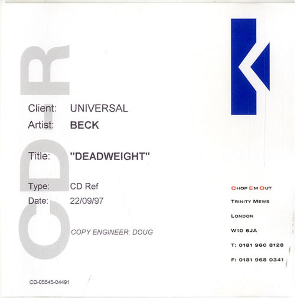 Beck Deadweight UK Promo CD-R acetate CD ACETATE