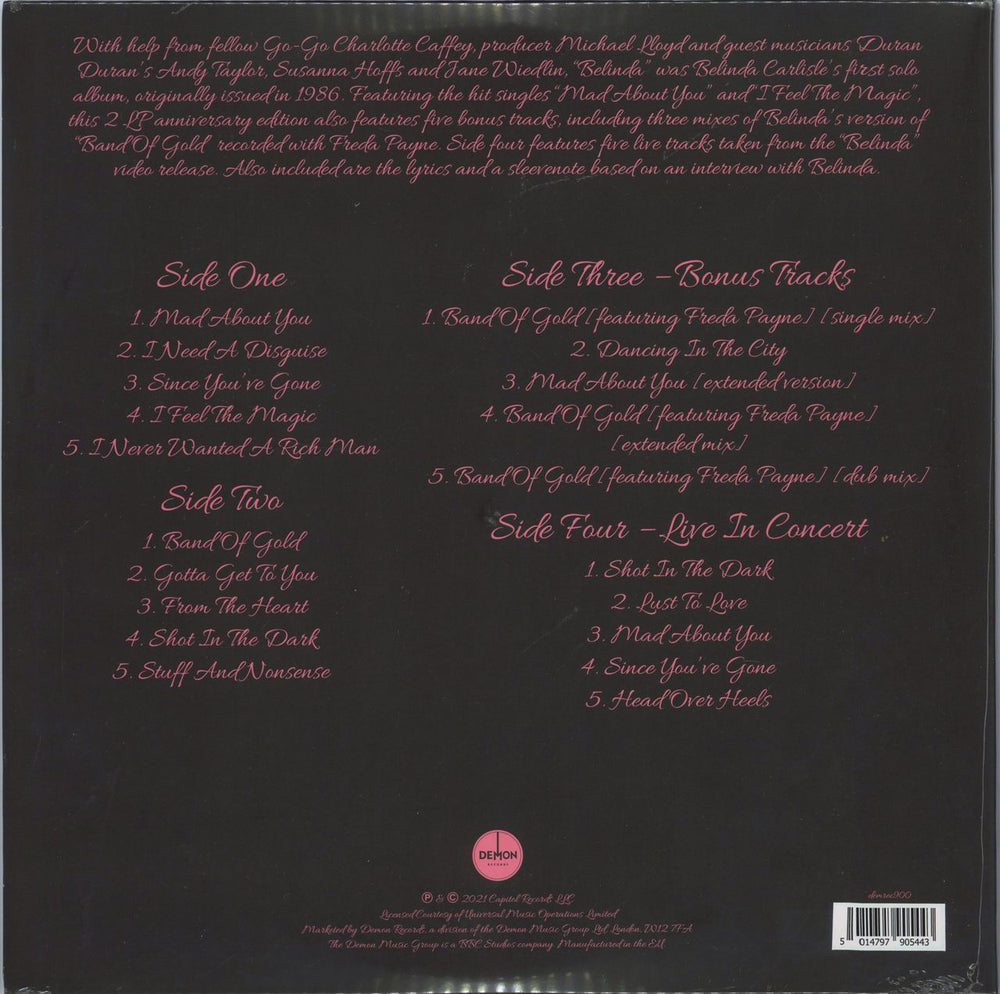 Belinda Carlisle Belinda: 35th Anniversary - Pink Vinyl - Sealed UK 2-LP vinyl record set (Double LP Album) 5014797905443