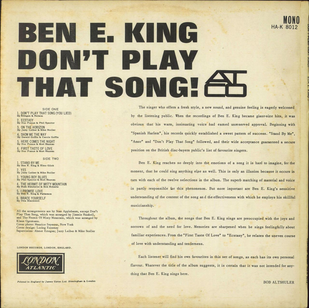 Ben E. King Don't Play That Song - 1st UK vinyl LP album (LP record) BKGLPDO794105