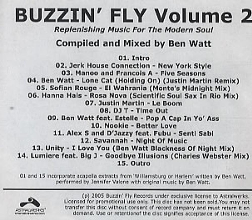 Ben Watt Buzzin' Fly Volume 2 US CD-R acetate CD-R ACETATE