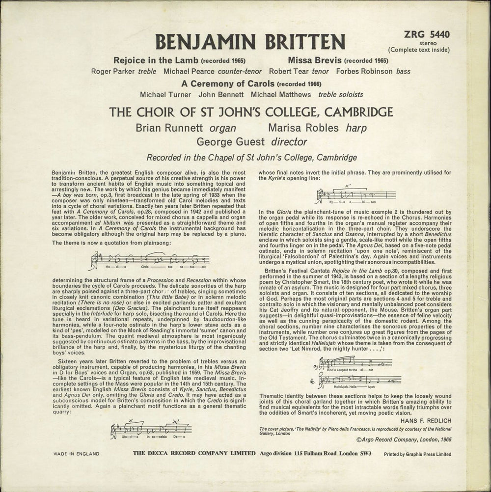 Benjamin Britten Rejoice In The Lamb / Missa Brevis / A Ceremony Of Carols UK vinyl LP album (LP record)