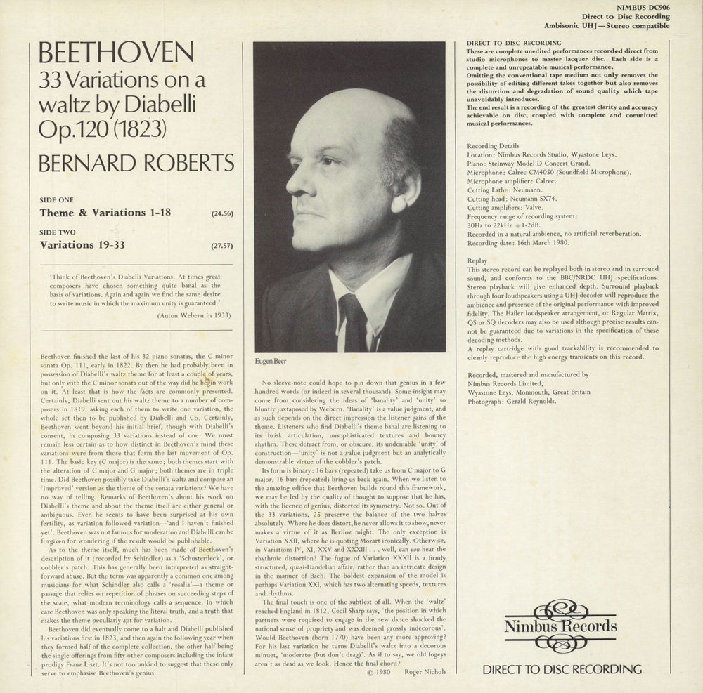 Bernard Roberts Beethoven: Diabelli Variations UK vinyl LP album (LP record)