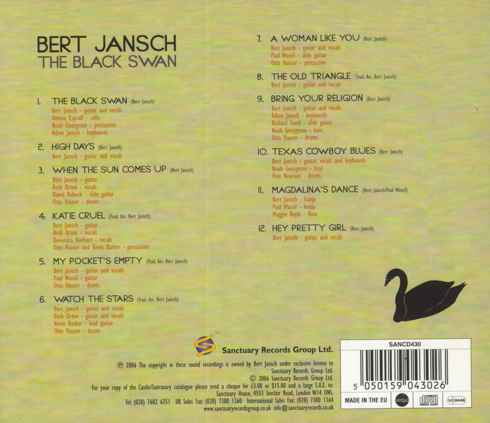 Bert Jansch The Black Swan UK CD album (CDLP) 5050159043026