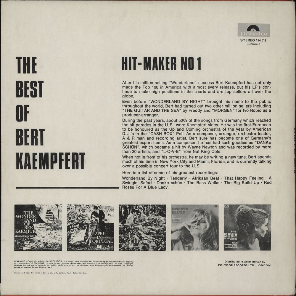 Bert Kaempfert The Best Of Bert Kaempfert: Hit-Maker No. 1 - 2nd UK vinyl LP album (LP record)