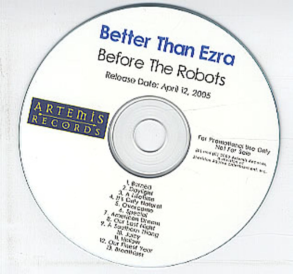 Better Than Ezra Before The Robots US Promo CD-R acetate CDR ACETATE