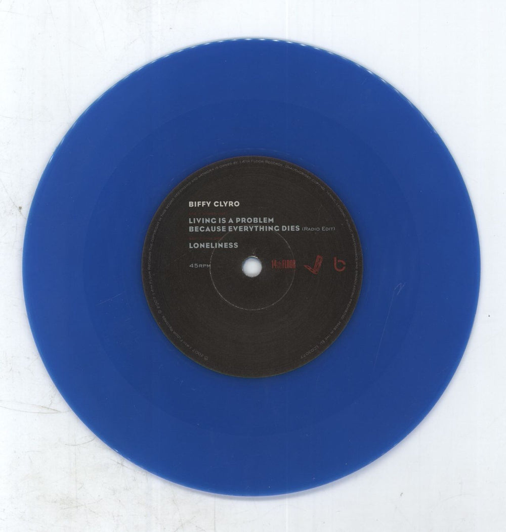 Biffy Clyro Living Is A Problem Because Everything Dies - Blue Vinyl + Poster UK 7" vinyl single (7 inch record / 45) B.Y07LI399749