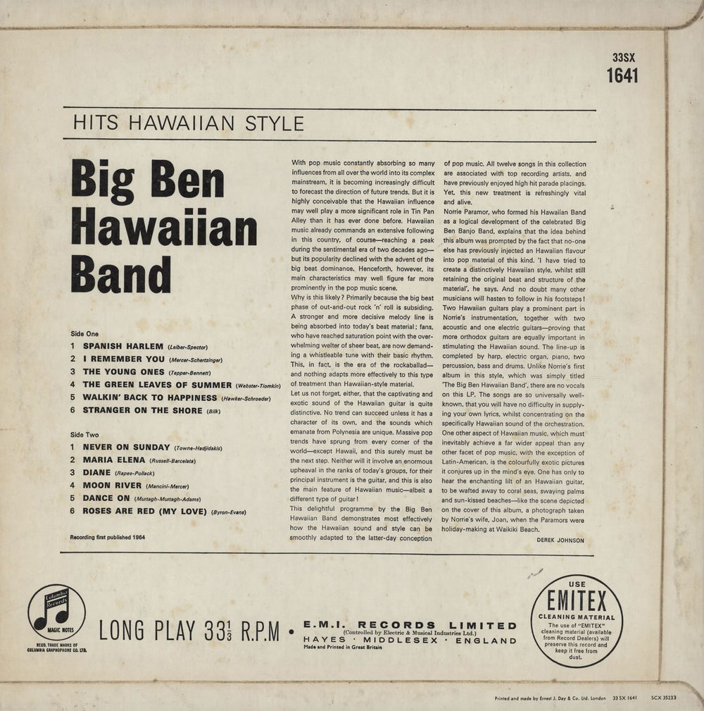 Big Ben Hawaiian Band Hits Hawaiian Style UK vinyl LP album (LP record)