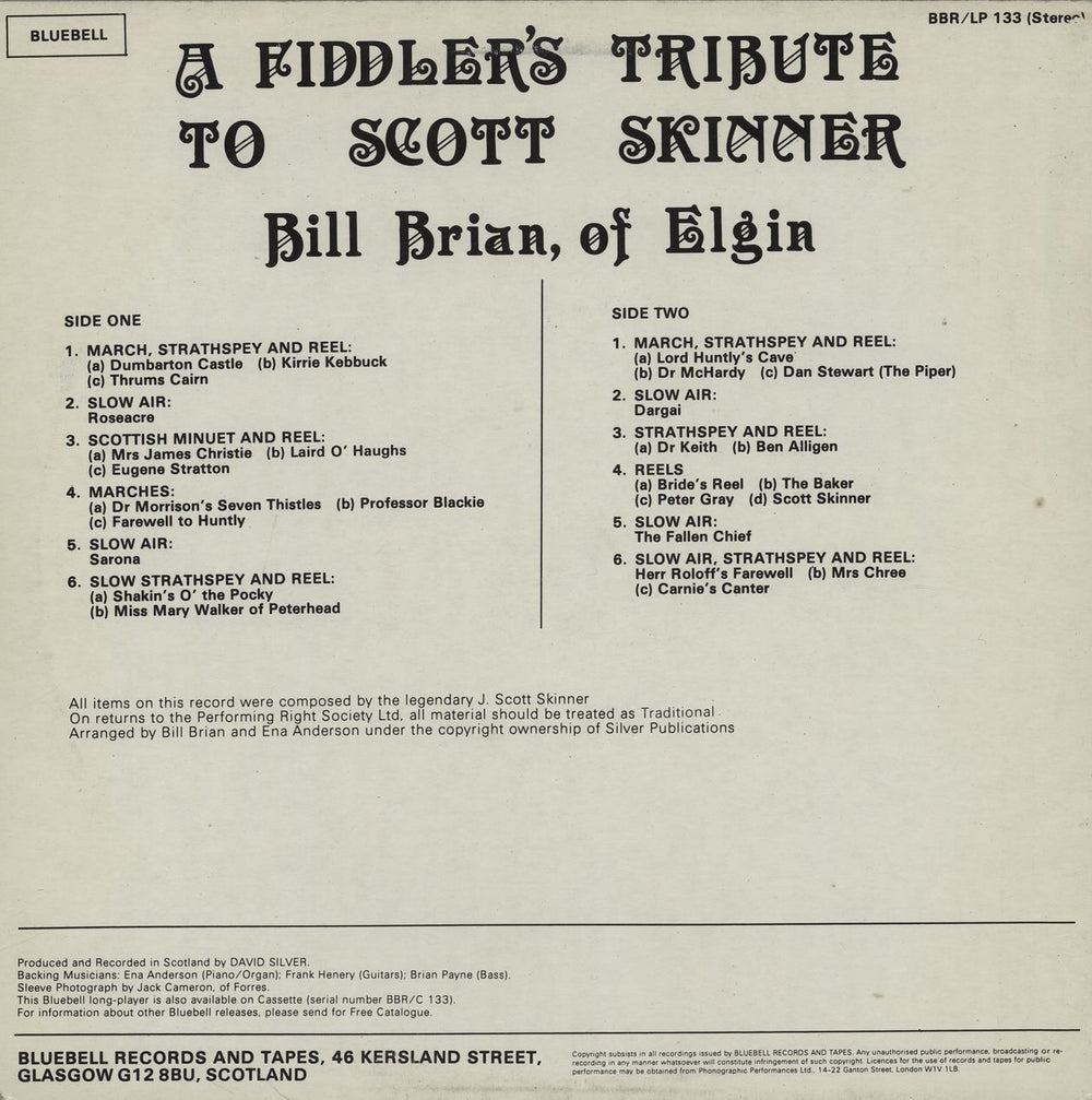 Bill Brian A Fiddler's Tribute To Scott Skinner UK vinyl LP album (LP record)