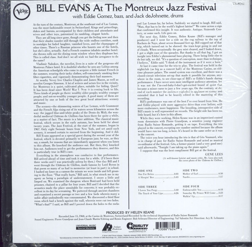 Bill Evans (Piano) At The Montreux Jazz Festival - 180 Gram - 45RPM - Sealed US 2-LP vinyl record set (Double LP Album) 753088762475