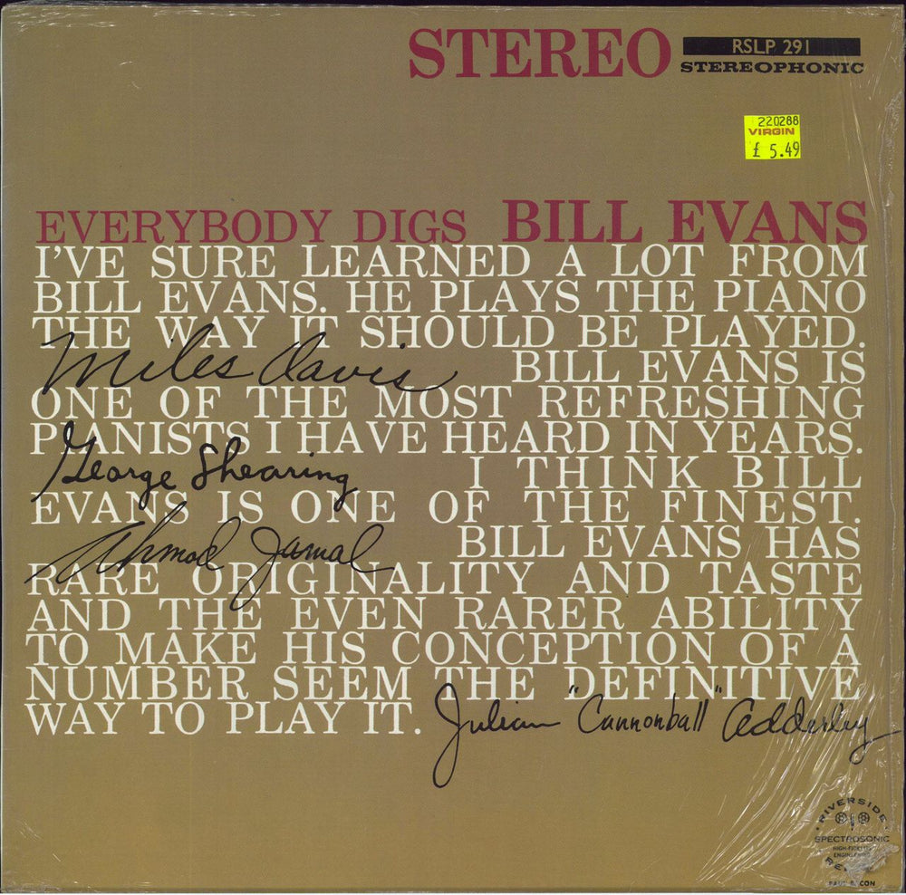 Bill Evans (Piano) Everybody Digs Bill Evans German vinyl LP album (LP record) RSLP291