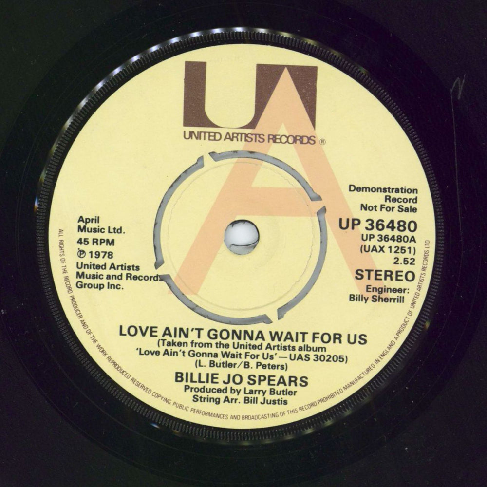 Billie Jo Spears Love Ain't Gonna Wait For Us - 'A' Label UK Promo 7" vinyl single (7 inch record / 45) UP36480