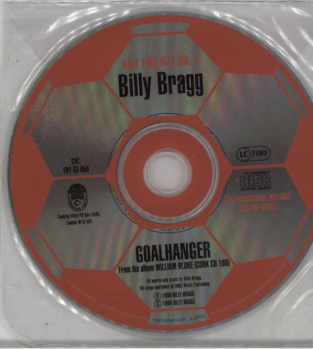 Billy Bragg Half Time Hits Vol 1: Goalhanger - Autographed UK Promo CD single (CD5 / 5")