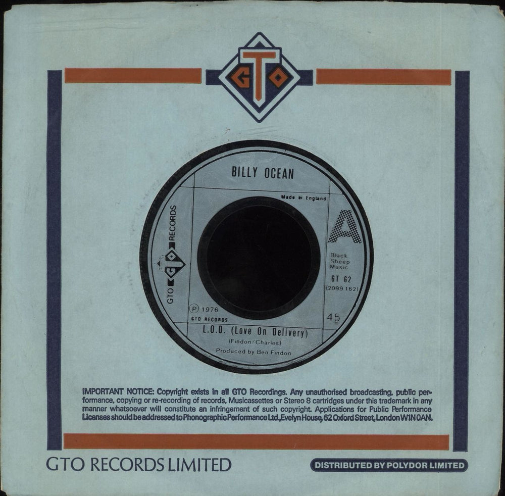 Billy Ocean L.O.D. (Love On Delivery) - Wide Centre UK 7" vinyl single (7 inch record / 45) GT62