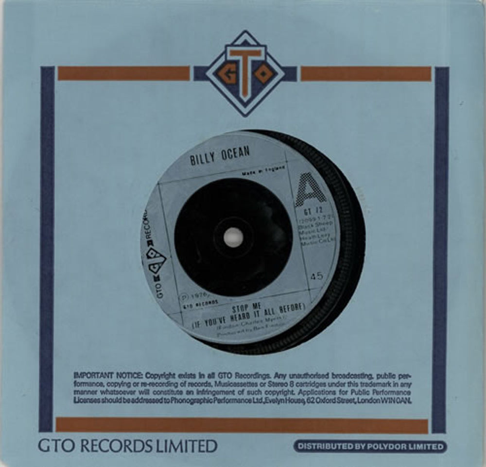 Billy Ocean Stop Me (If You've Heard It All Before) UK 7" vinyl single (7 inch record / 45) GT72