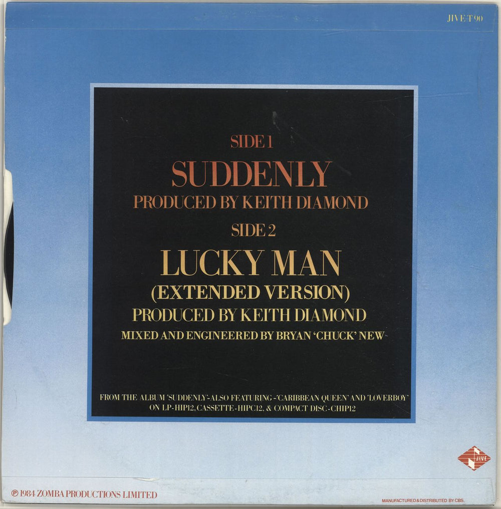 Billy Ocean Suddenly - stickered UK 12" vinyl single (12 inch record / Maxi-single)