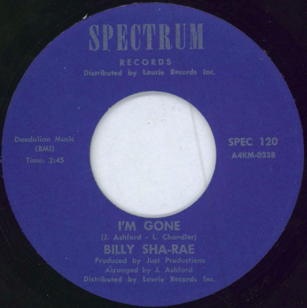 Billy Sha-Rae I'm Gone US 7" vinyl single (7 inch record / 45)