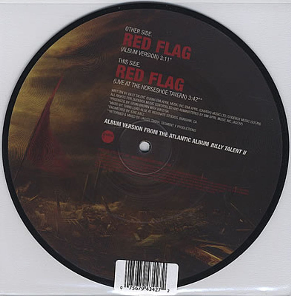 Billy Talent Red Flag UK 7" vinyl picture disc (7 inch picture disc single) B567PRE372156