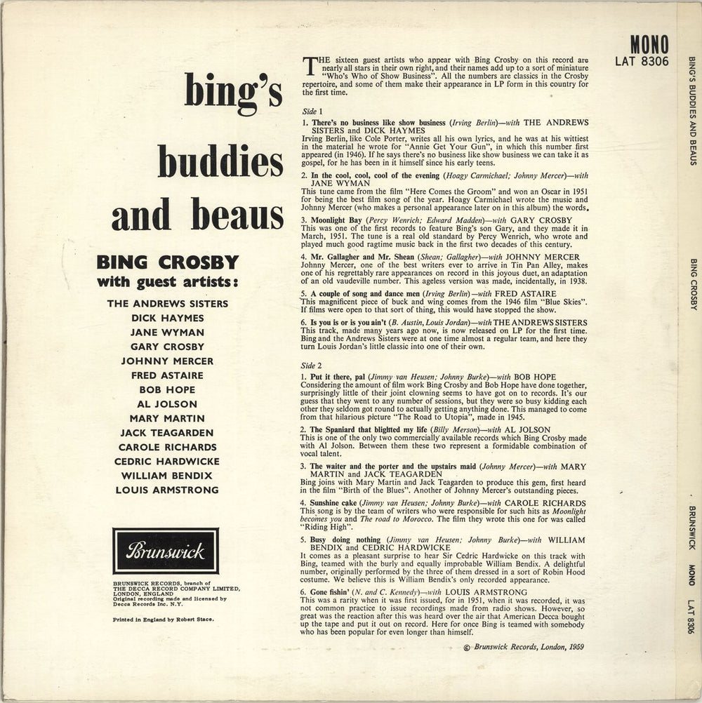 Bing Crosby Bing's Buddies And Beaus UK vinyl LP album (LP record)