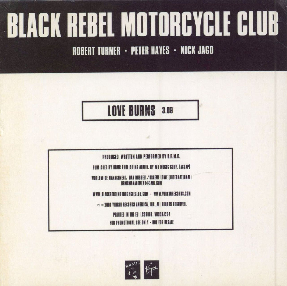 Black Rebel Motorcycle Club Love Burns UK Promo CD single (CD5 / 5") RBCC5LO203699