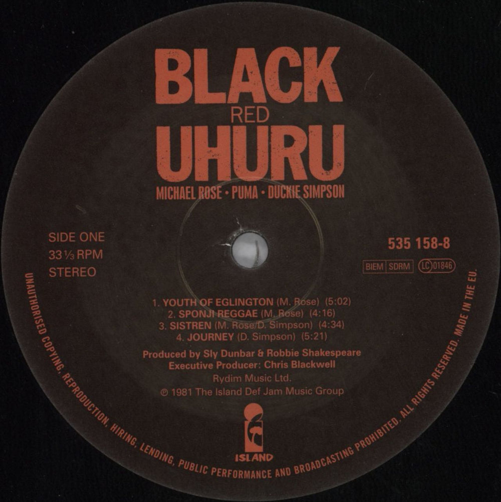 Black Uhuru Red - 180 Gram UK vinyl LP album (LP record) BUHLPRE820517