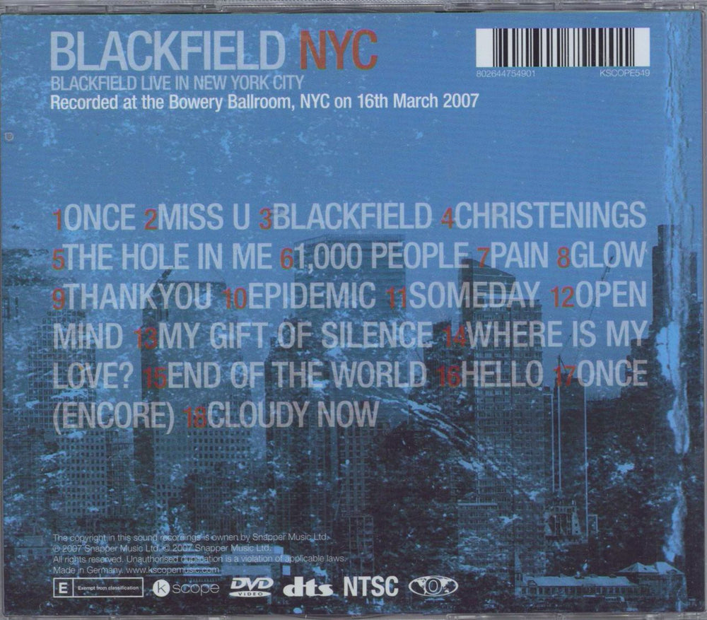 Blackfield NYC - Blackfield Live In New York City UK 2-disc CD/DVD set 802644754901