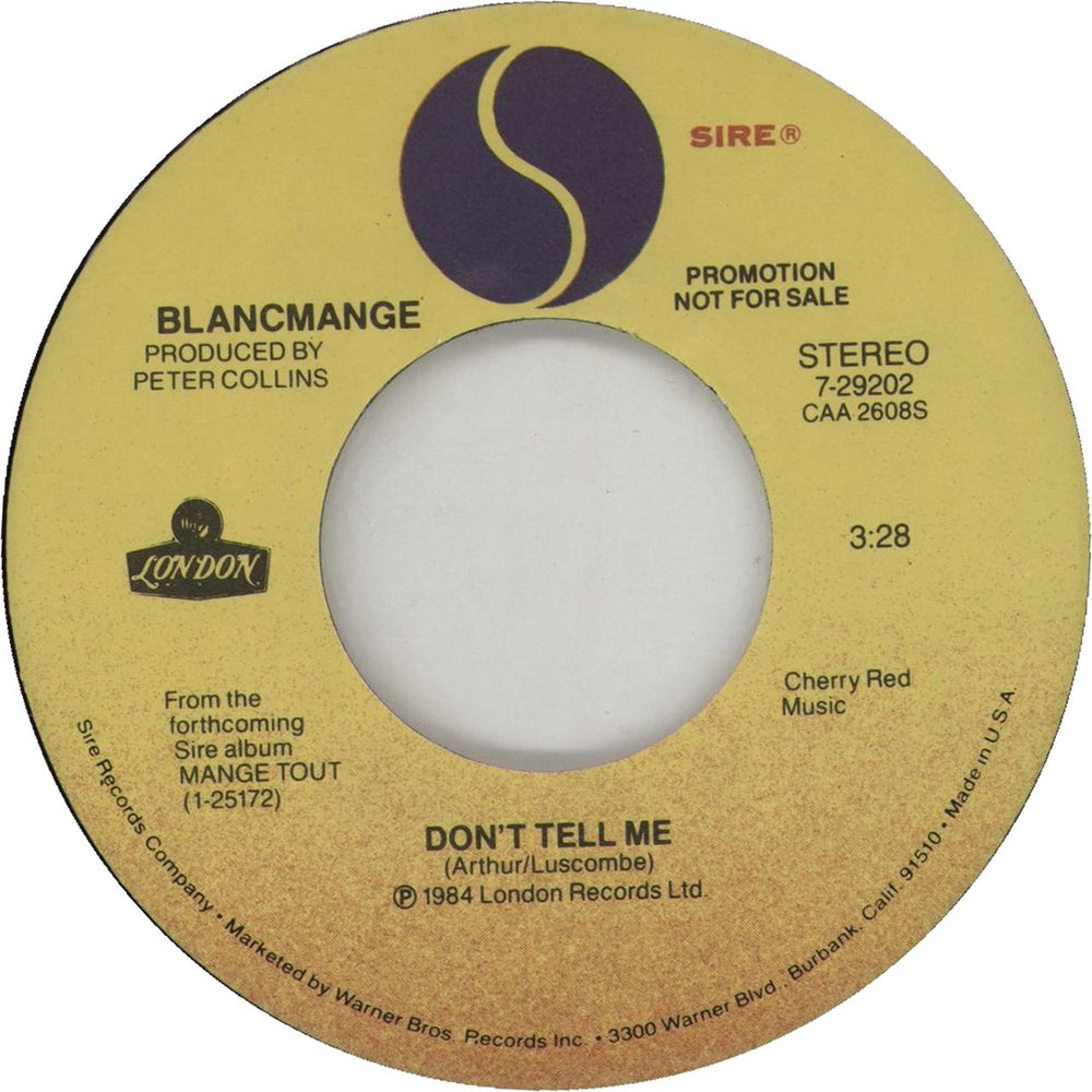 Blancmange Don't Tell Me US Promo 7" vinyl single (7 inch record / 45) 7-29202