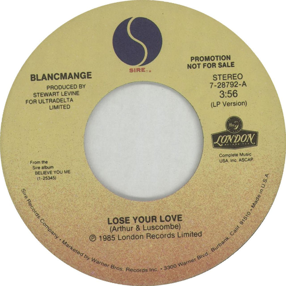 Blancmange Lose Your Love US Promo 7" vinyl single (7 inch record / 45) 7-28792-DJ