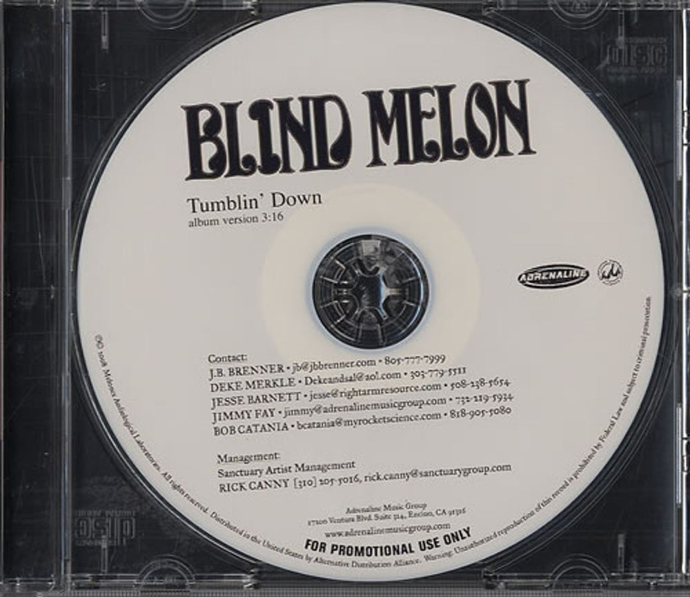 Blind Melon Tumblin' Down US Promo CD single (CD5 / 5") CD-R ACETATE