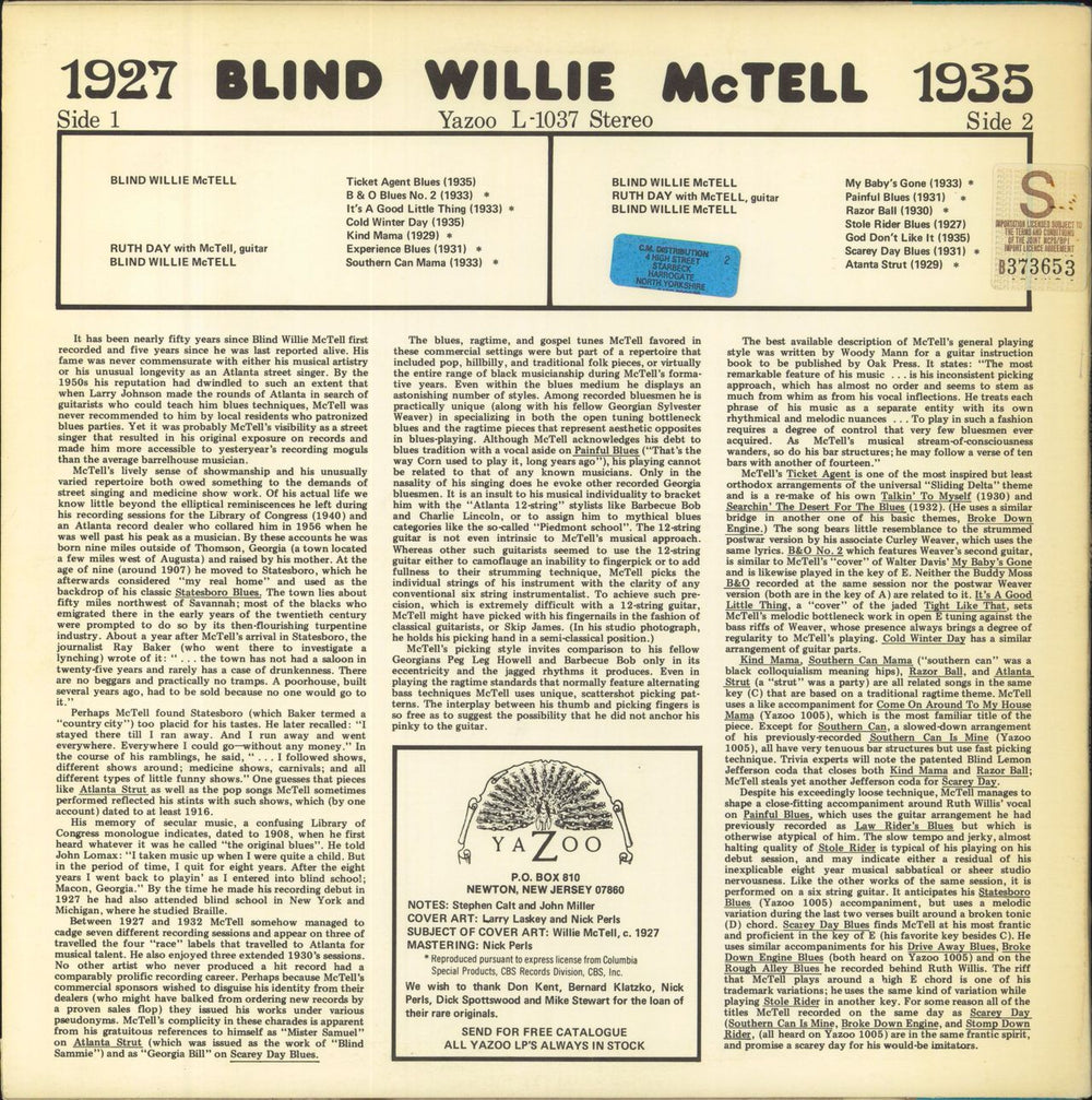 Blind Willie McTell 1927-1935 US vinyl LP album (LP record)