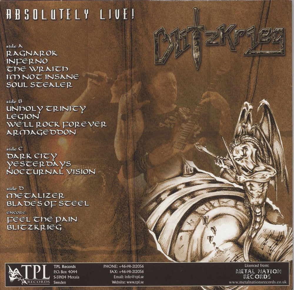 Blitzkrieg Absolutely Live Swedish 2-LP vinyl record set (Double LP Album)