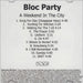 Bloc Party A Weekend In The City US Promo CD-R acetate CD-R ACETATE